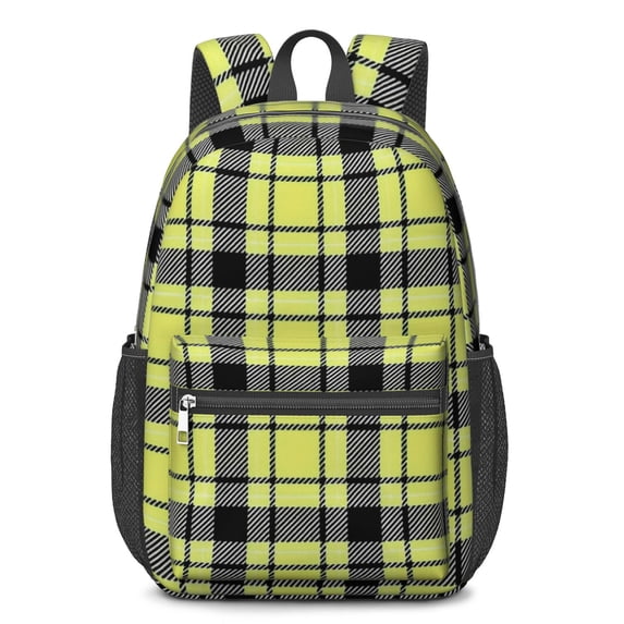 Yellow and Black Checkered Pattern 17" School Backpacks for Teens,Waterproof Oxford Fabric,S-Shape Padded Straps for School,Travel,Hiking,Camping