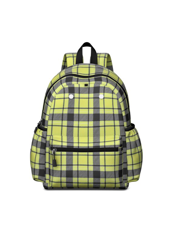 Yellow and Black Checkered Pattern Backpack for School, Cute School Bag with Adjustable Shoulder Straps and Padded Back, 13.4"x11"x4.7"
