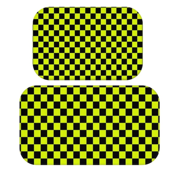 Yellow and Black Checkered Pattern Bath Mat Set Of 2,Non-Slip Rug for Bathroom,Kitchen,Bedroom,Entrance, 30x17 and 23.5x15.7 Inches