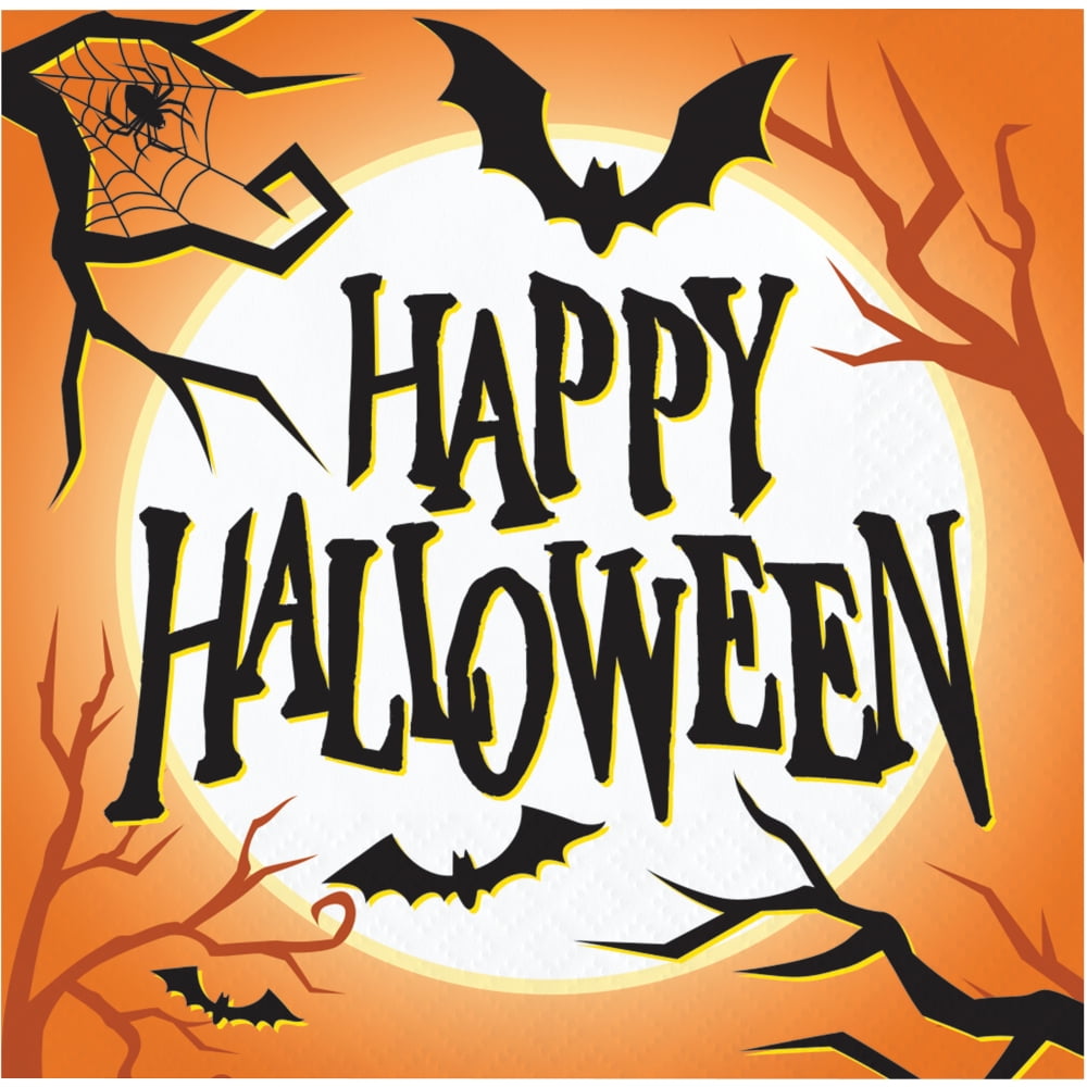 Yellow and Black Halloween Haunted House 2-Ply Beverage Napkins 5"