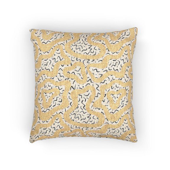 Yellow and Black Memphis Squiggle Decorative Woven Pillow, Cotton-Polyester Shell, Double-Sided