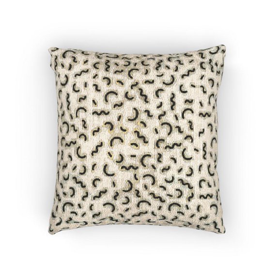 Yellow and Black Squiggle Pattern Woven Pillow, Cotton-Polyester Shell, Playful Geometric Style