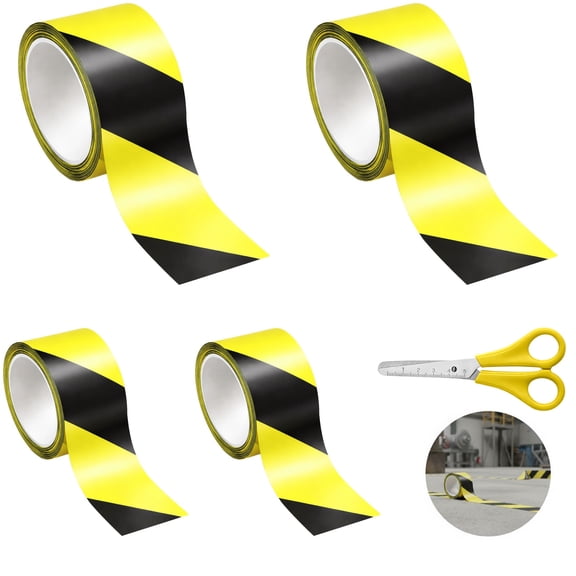 4 Rolls Heavy Duty Safety Tape, 2" x 328.1 ft, Yellow Black Stripes, Strong Adhesive Floor Tape for Industrial Warehouse & Construction, Comes with Scissors