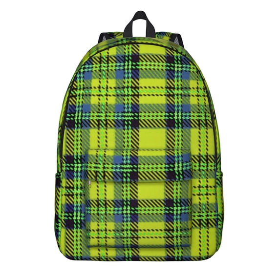 Yellow and Blue Checkered Pattern Backpack for School, Cute School Bag with Adjustable Shoulder Straps and Padded Back, 15.7"x11.8"x5.5"