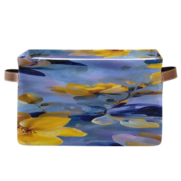 Yellow and Blue Flower Petals Elegant Square Storage Bins with Handles Collapsible Containing Box 1 Pack