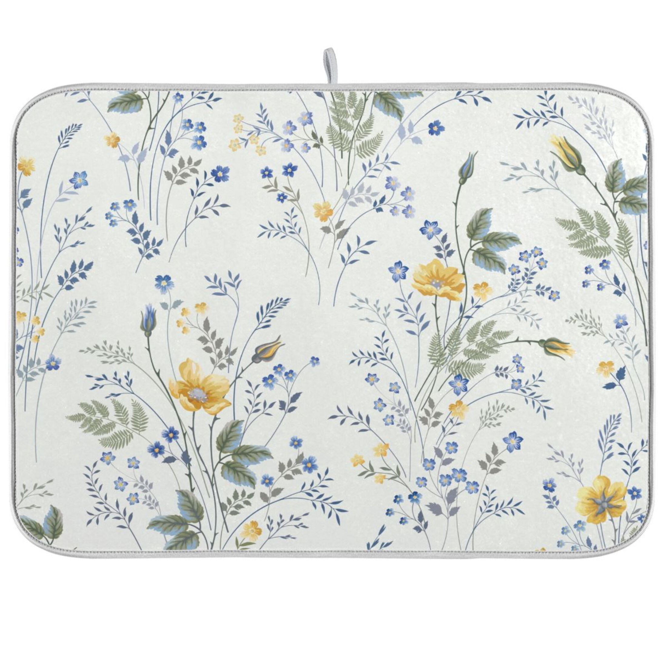 Yellow and Blue Flowers Floral Dish Drying Mat Microfiber Kitchen Mats ...