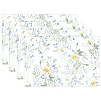 Yellow and Blue Flowers Floral Placemats Set of 4 Dining Table Mat Linen Rectangular 12"x18" Washable for Dining Kitchen Party