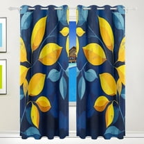Yellow and Blue Leaves Blackout Curtains for Living Room Bedroom 55W x 72/84L Insulated Window Drapes 2 Panels