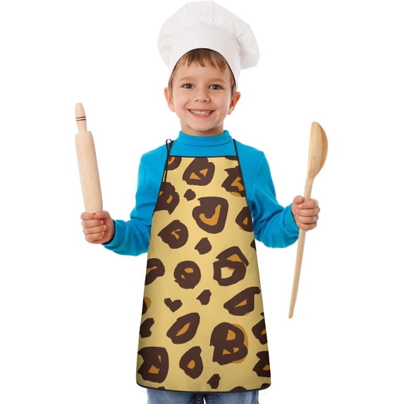 Yellow and Brown Of Leopard Print Kids Aprons for Girls and Boys,Adjustable Neck Strap Toddler Aprons for Kids Cooking Baking