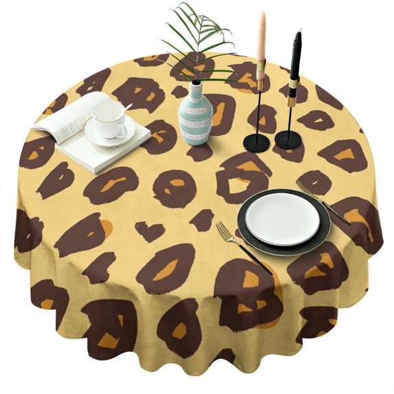 Yellow and Brown Of Leopard Print Round Tablecloth 60"x60",Wrinkle Wipeable Table Cloth for Kitchen Dining Room Picnic Patio Party