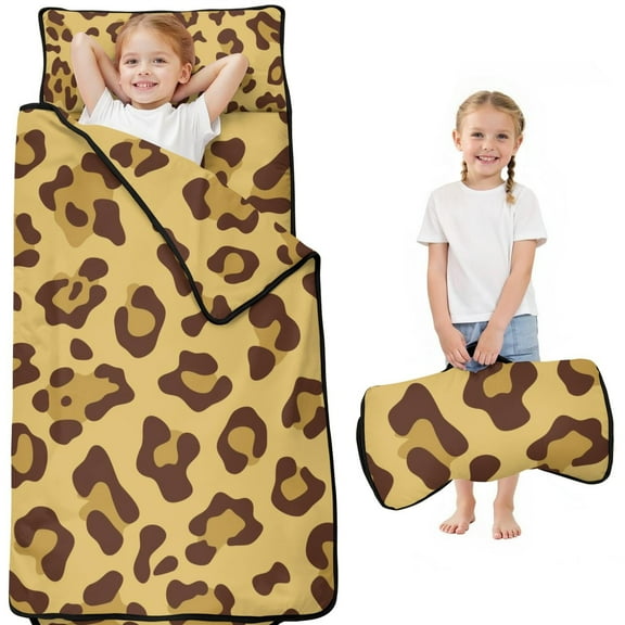 Yellow and Brown Of Leopard Print Toddler Nap Mats for Kids Preschool,Sleeping Mat Bag or Kids,Toddler Sleeping Bag,Toddler Nap Mat or Daycare
