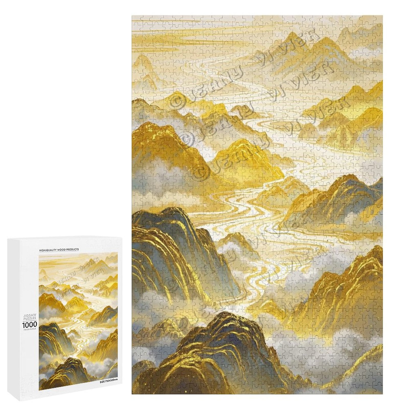 Yellow and Gold Decor Mountain - 1000 Piece Wooden Puzzle, Stunning ...