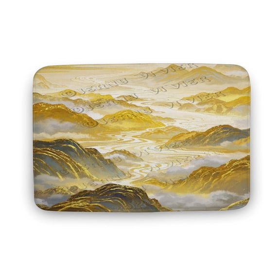 Yellow and Gold Decor Mountain Bathroom Mat - Absorbent, Non-Slip, 16" x 24"
