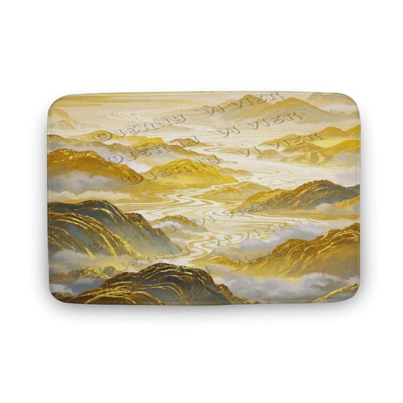 Yellow and Gold Decor Mountain Bathroom Mat - Absorbent, Non-Slip, 20" x 32"