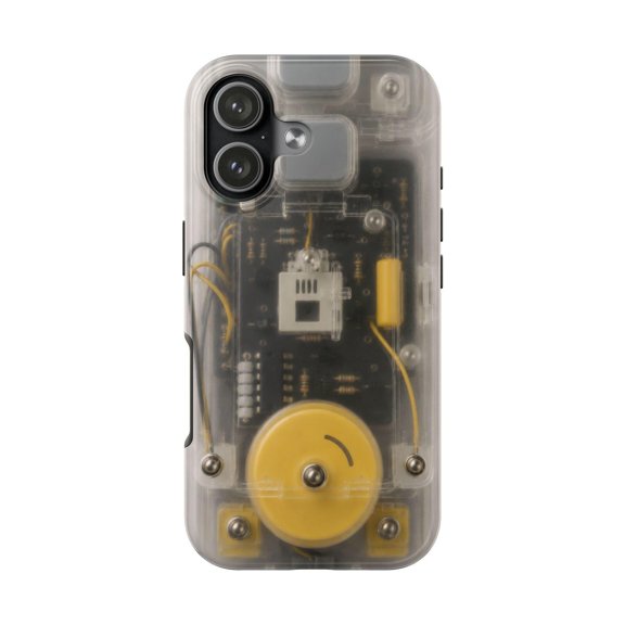 Yellow and Gray 90S Transparent Effect Y2K Gadget Tough Phone Case, Dual-Layer Protective Cover for iPhone