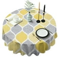 thumbnail image 1 of Yellow and Gray Geometric Quatrefoil Pattern Round Tablecloth 60"x60",Wrinkle Wipeable Table Cloth for Kitchen Dining Room Picnic Patio Party, 1 of 6