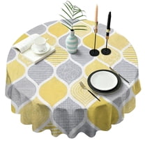 Yellow and Gray Geometric Quatrefoil Pattern Round Tablecloth 60"x60",Wrinkle Wipeable Table Cloth for Kitchen Dining Room Picnic Patio Party