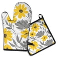 thumbnail image 1 of Yellow and Gray Pioneer Flower Kitchen Oven Mitt and Pot Holder Sets 2 Pcs for Baking, Cooking and Grilling, Heat Resistant Up To 392 °F, 1 of 7
