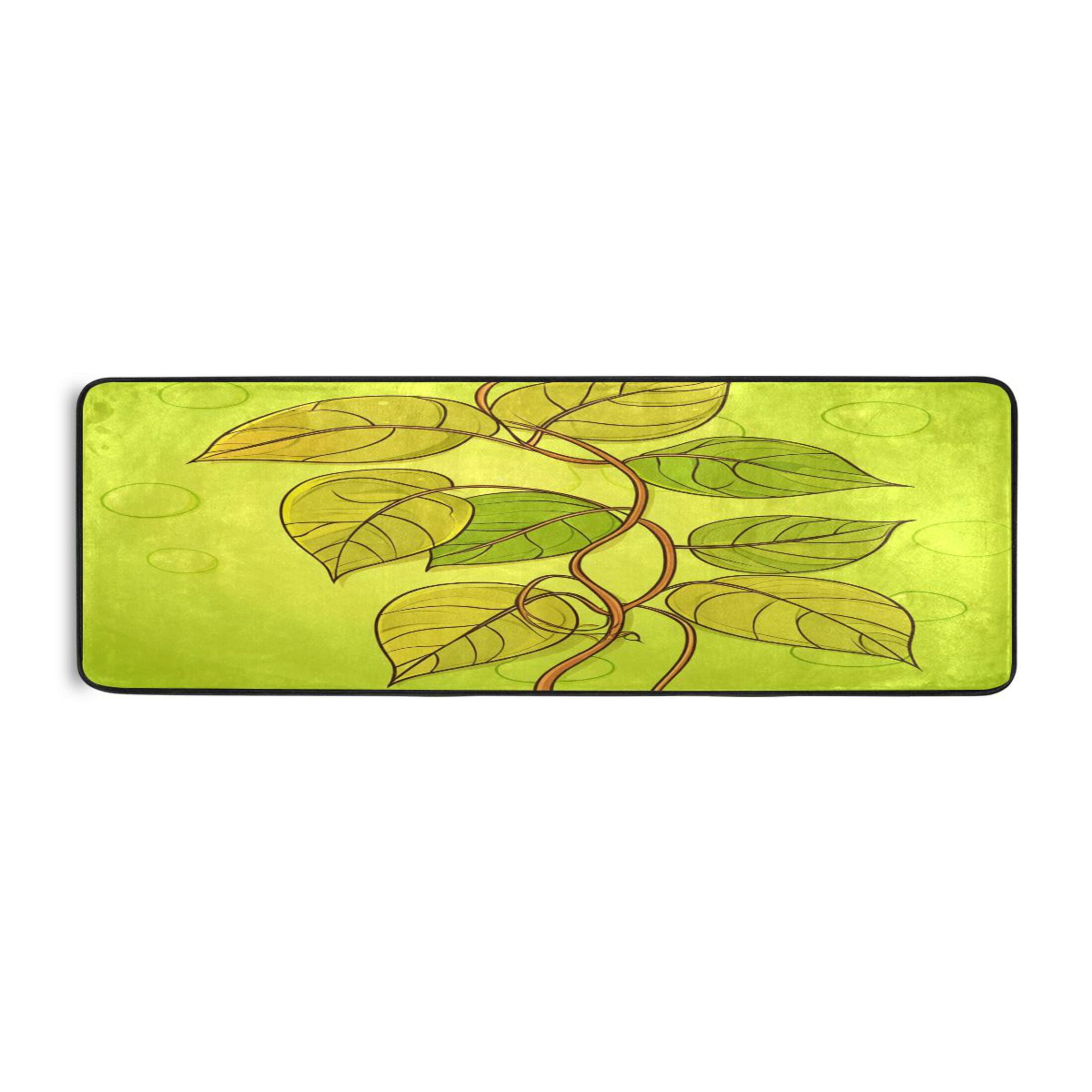 Yellow and Green Leaves 72x24" Runner Rug, Non-Slip Memory Foam Cushion, Anti-Crease for Hallways and Bedrooms