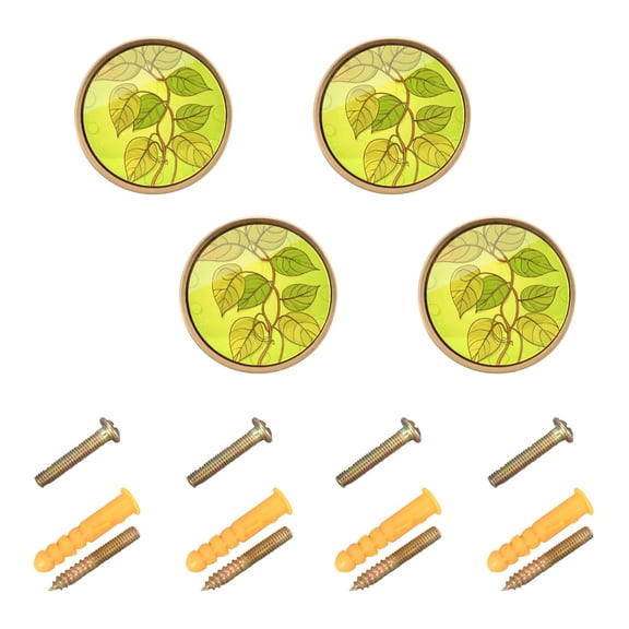 Yellow and Green Leaves Cabinet Furniture Knobs Drawer Metal Pulls 1.26in Acrylic Zinc Alloy Dual Screw Set