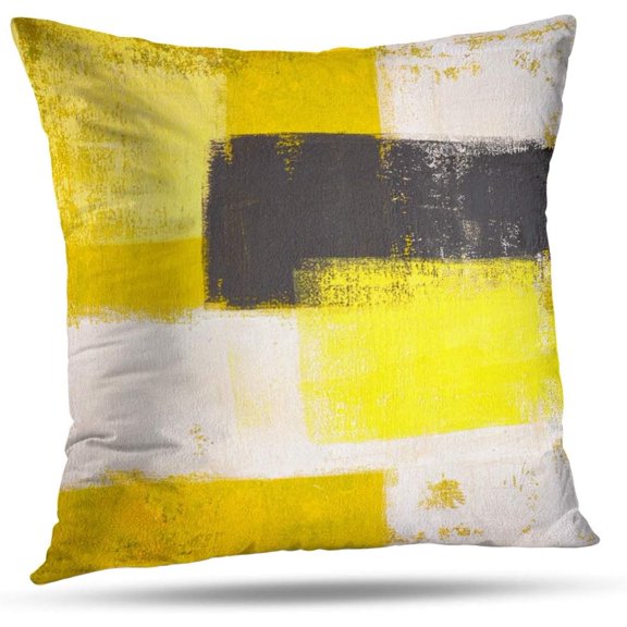 Yellow and Grey Abstract Art Modern Pillow Cover, Decorative Throw Pillows Cushion Cover for Bedroom Sofa Living Room 18 x 18 Inch