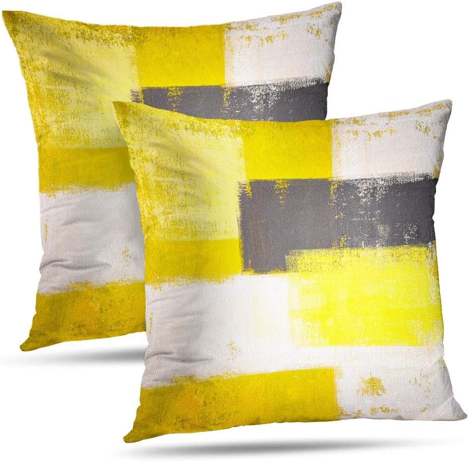 Yellow and Grey Decorative Throw Pillow Cover,Abstract Art Modern