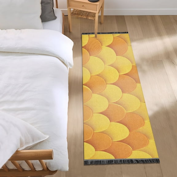 Yellow and Orange Fish Scales Bedside Runner Rug 2'x 6' Non Slip Carpet Floor Mat Area Rug