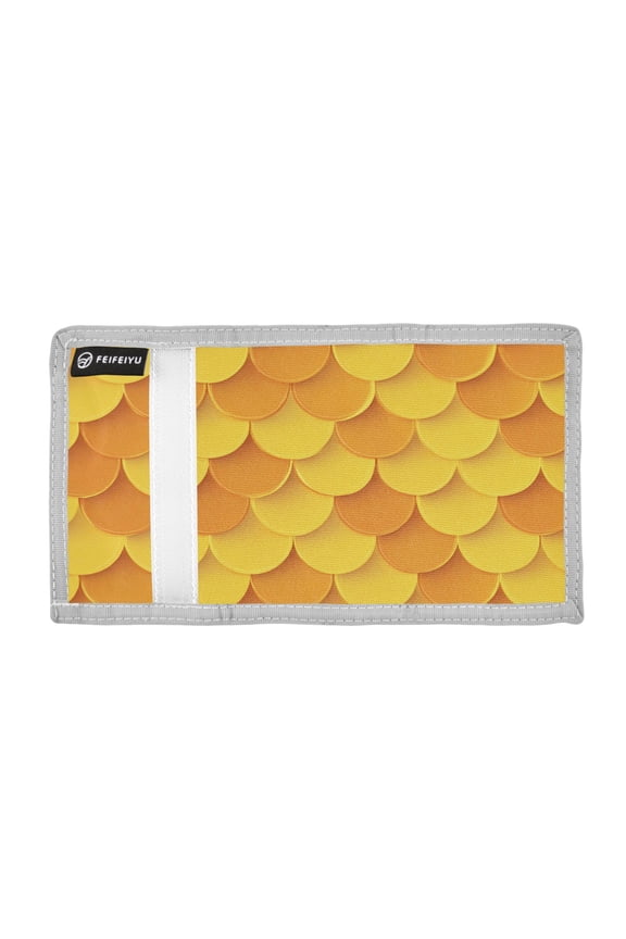 Yellow and Orange Fish Scales Trifold Wallets Card Holders Coin Pockets with Lanyards Portable Unisex