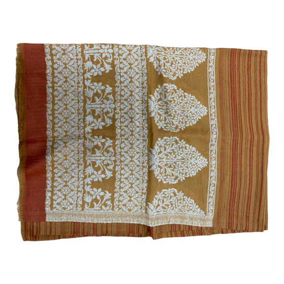 Yellow and Orange Woollen Scarves for Women with Mankolam Prints on the Borders Great Accessory for Fall/Winter
