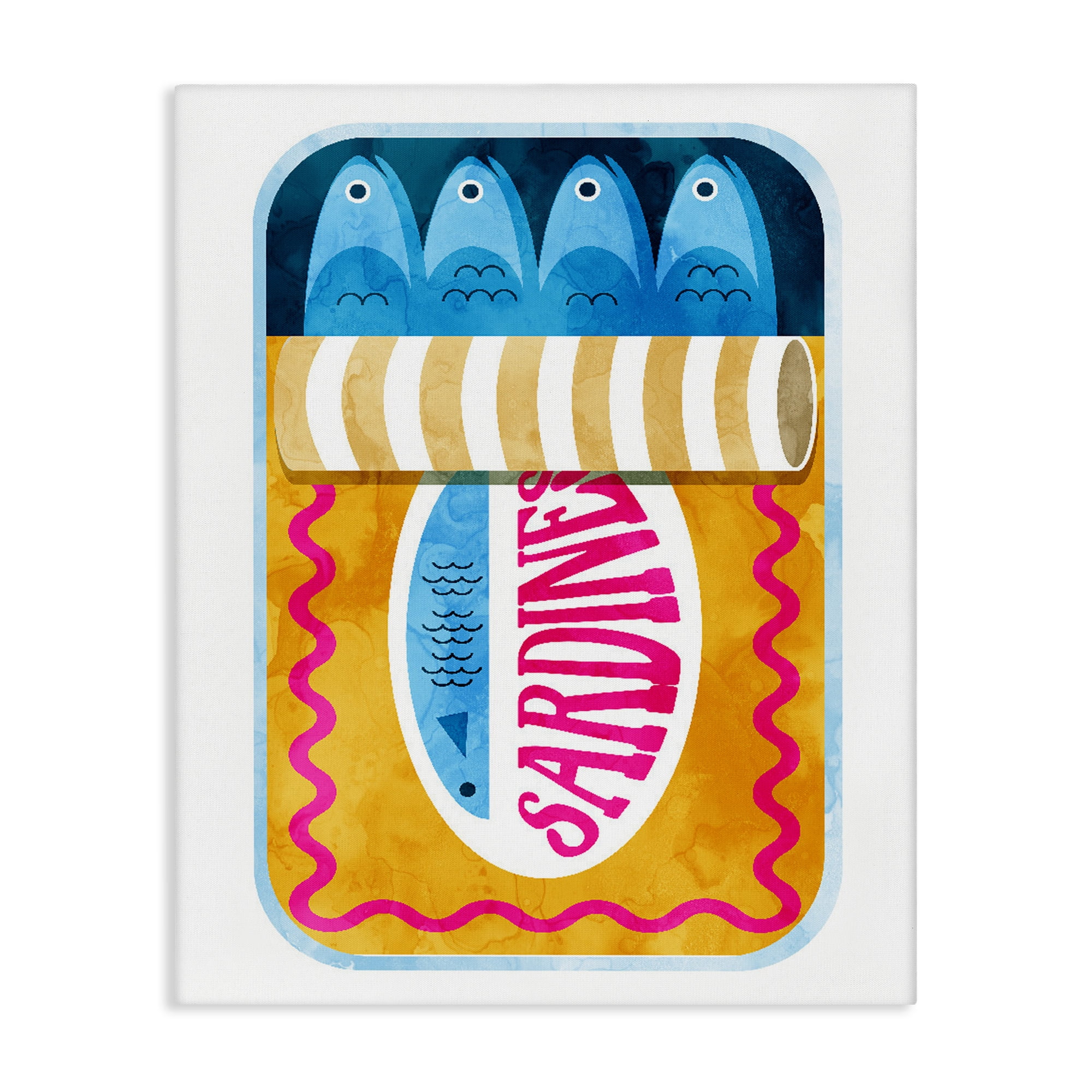 Yellow and Pink Sardine Tin Canvas Wall Art, design by Daphne Polselli