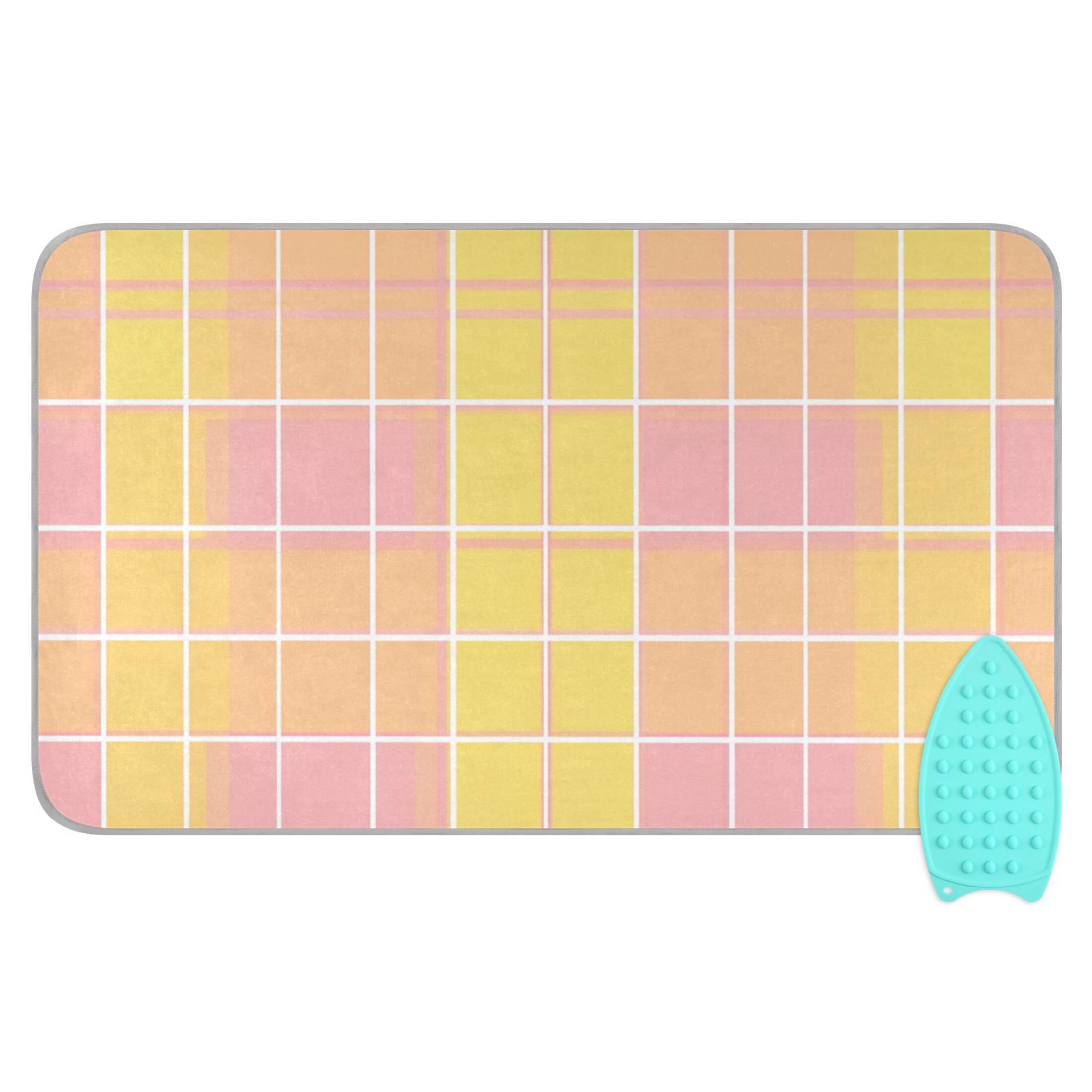 Yellow and Pinkish Plaids Ironing Mat Blanket Portable Travel Ironing Pad Heat Resistant Pad 47.2" x 27.6”