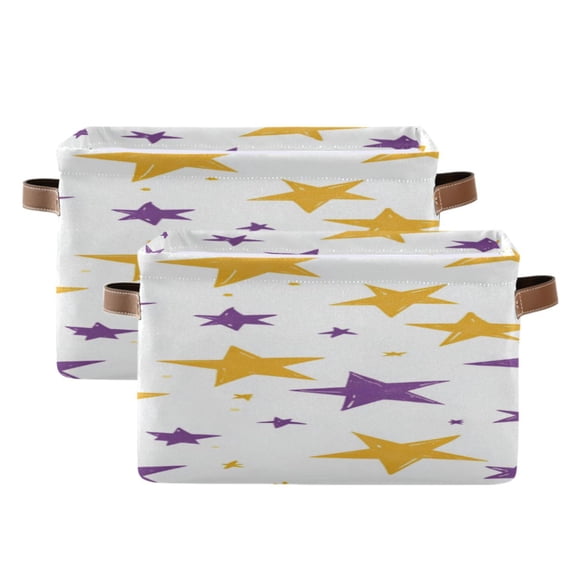 Yellow and Purple Stars Cartoon Square Storage Bins with Handles Collapsible Containing Box 2 Packs