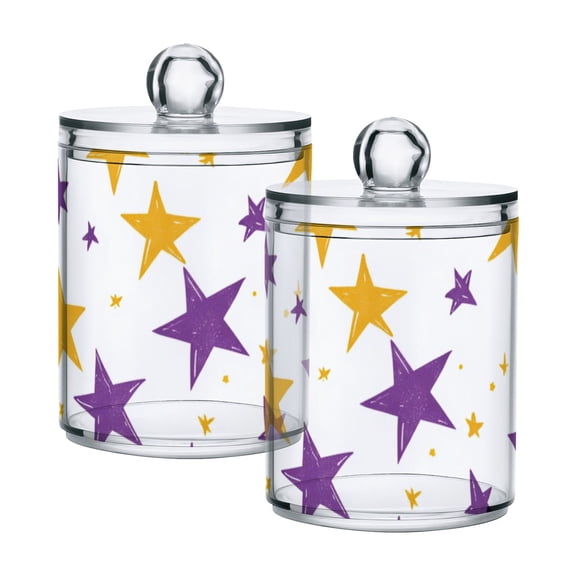 Yellow and Purple Stars Cartoon Translucent Plastic Cans Storage Canisters with Lid Set of 2