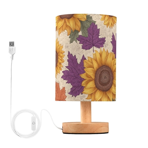 Yellow and Purple Sunflowers Leaves Table Lamp with USB Port LED Warm Light Lamp Night Light Home Decor