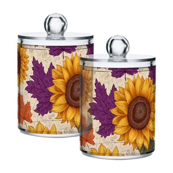 Yellow and Purple Sunflowers Leaves Translucent Plastic Cans Storage Canisters with Lid Set of 2