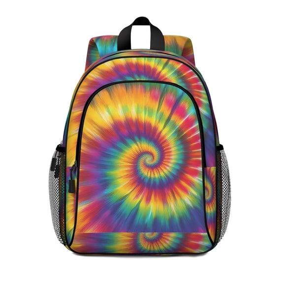 Yellow and Purple Tie Dye Pattern Backpack for School, Cute School Bag with Adjustable Shoulder Straps and Padded Back, 15"x11.42"x5.5"