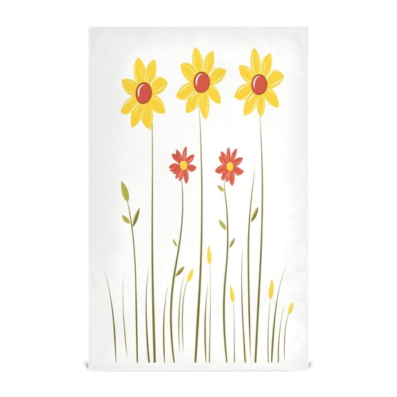 Yellow and Red Flowers Decorative Waffle Towel Kitchen Dishcloth 28x18in Multi-Use Tea Towel