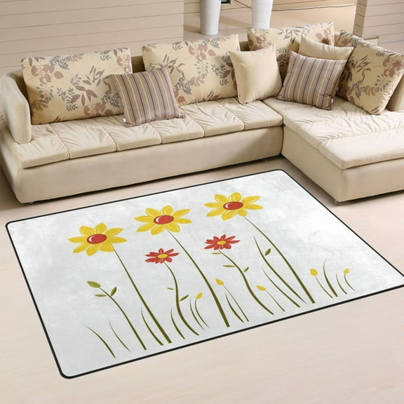 Yellow and Red Flowers Soft Polyester Area Rug 31''x20'', Non Slip, Memory Foam, Water Absorbent