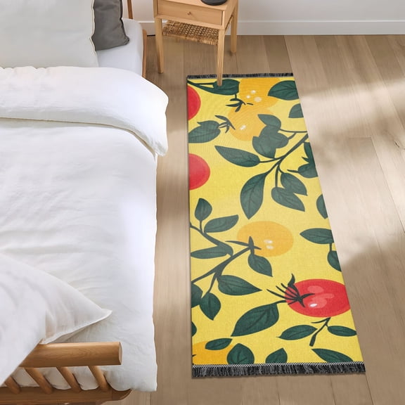 Yellow and Red Tomatoes Leaves Bedside Runner Rug 2'x 6' Non Slip Carpet Floor Mat Area Rug