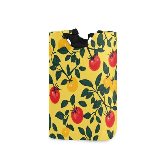 Yellow and Red Tomatoes Leaves Laundry Basket with Handles Foldable Laundry Hamper Freestanding Washing Bin 50L