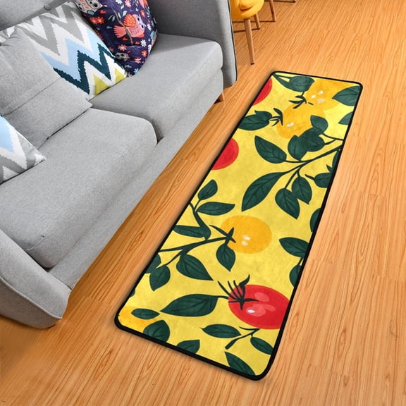 Yellow and Red Tomatoes Leaves Long Floor Mat Runner Rug Area Mat Noise Reduction Water Absorbent Non-Slip 72" x 24"