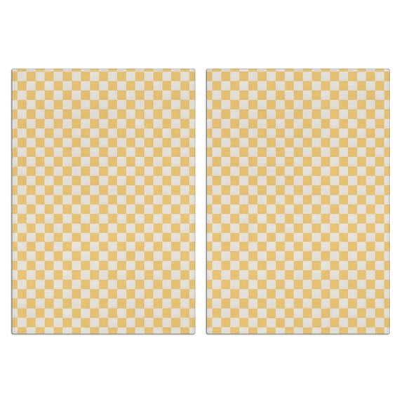 Yellow and White Checkered Pattern Kitchen Towels Set Of 2, Microfiber ...