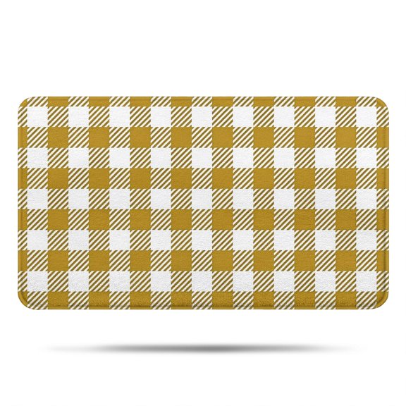 Yellow and White Checkered Pattern Non Slip Microfiber Bathroom Rugs, Soft Rubber Backing Bath Mats for Bathroom Floor Tub and Shower,17"x30"