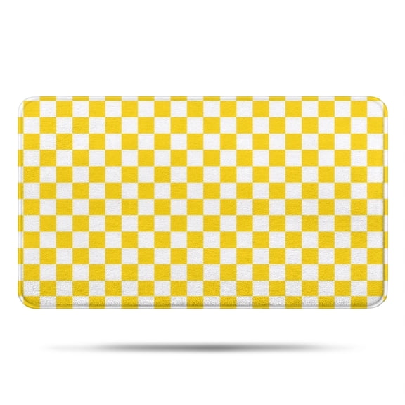 Yellow and White Checkered Pattern Non Slip Microfiber Bathroom Rugs, Soft Rubber Backing Bath Mats for Bathroom Floor Tub and Shower,17"x30"