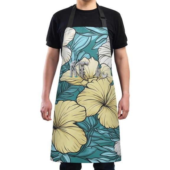 Yellow and White Hibiscus Flowers Chef Kitchen Apron with Pockets for Women Waterproof Aprons for Cooking Baking