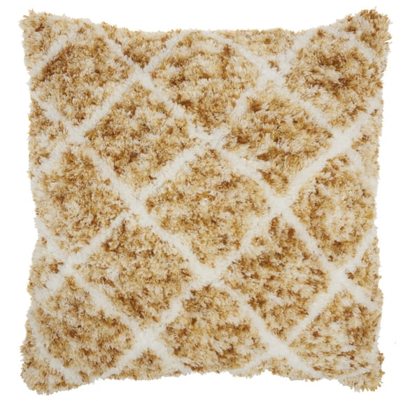 Yellow and White Shaggy Chevron Throw Pillow
