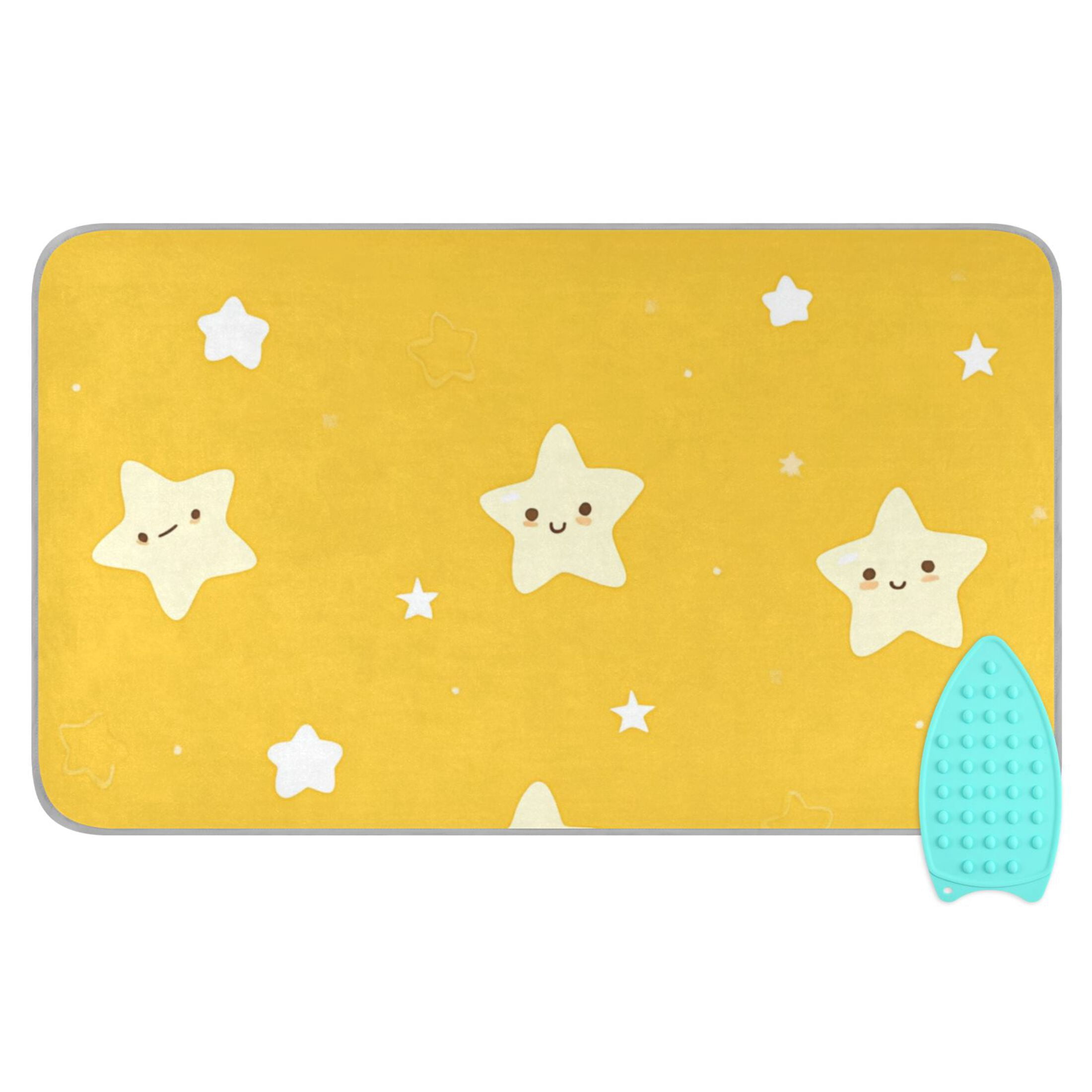 Yellow and White Stars Ironing Mat Blanket Portable Travel Ironing Pad Heat Resistant Pad 47.2" x 27.6”