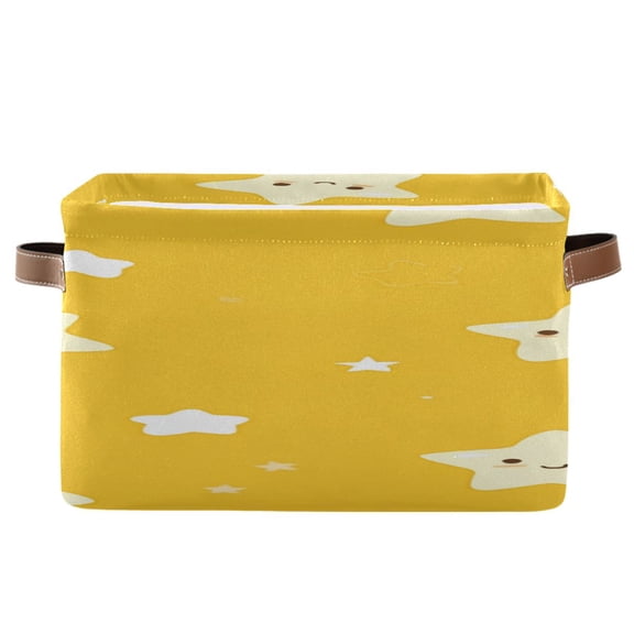 Yellow and White Stars Square Storage Bins with Handles Collapsible Containing Box 1 Pack