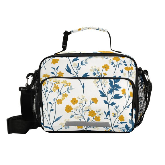 Yellow and White Tiny Florals Insulated Lunch Bag Portable Cooler Bag Mommy Bag Large Capacity 6L