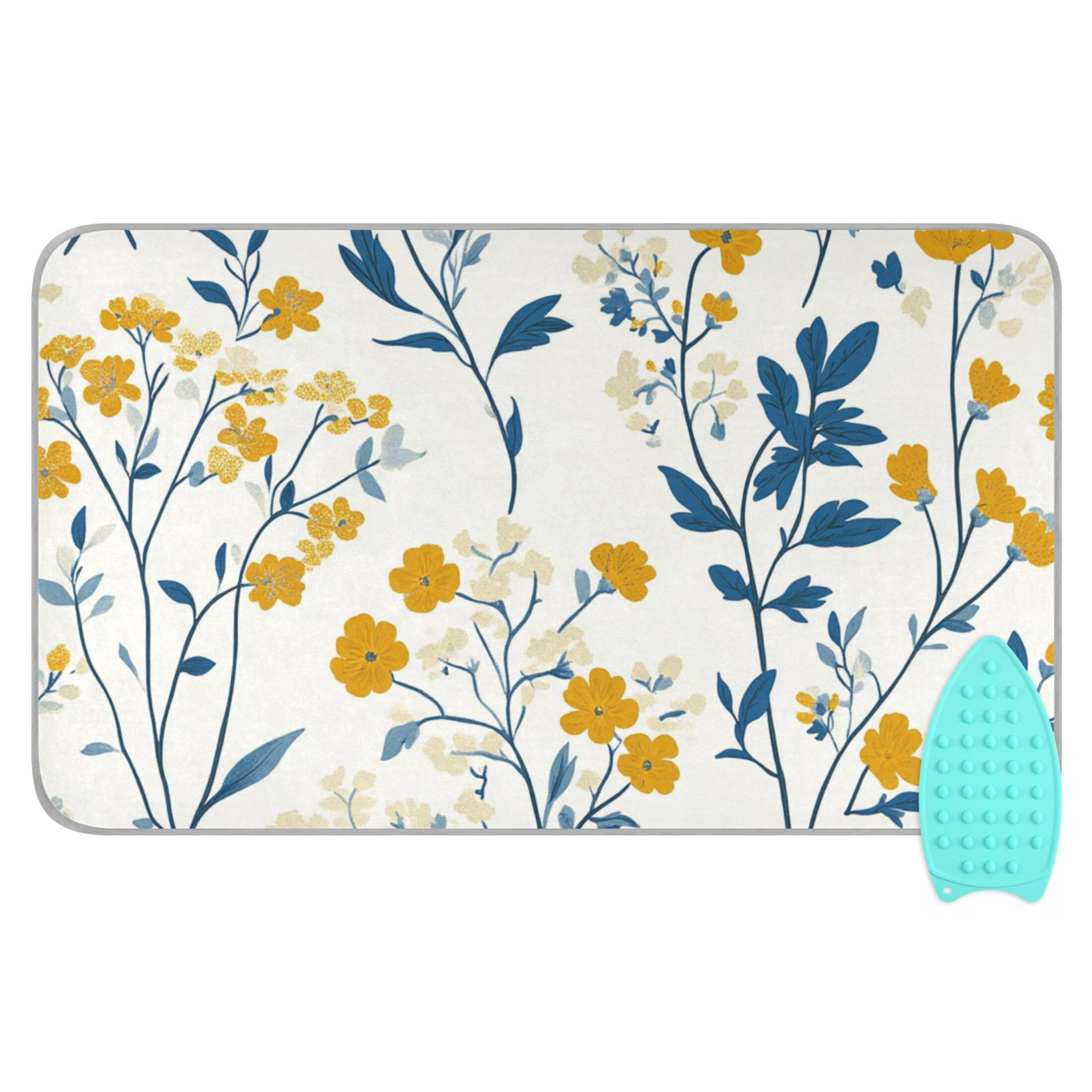 Yellow and White Tiny Florals Ironing Mat Blanket Portable Travel Ironing Pad Heat Resistant Pad 47.2" x 27.6”